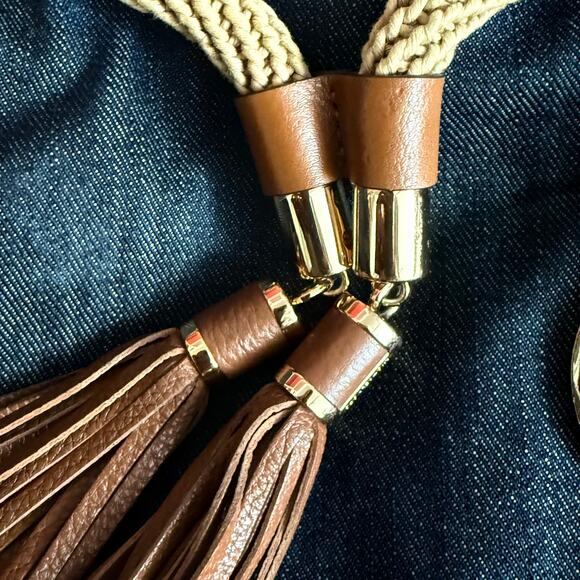 MICHAEL KORS Marina Large Drawstring Tote Bag in Navy Denim and Brown Leather - Picture 8 of 8